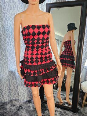 Threads by Hot Topic Red & Black Harlequin Mini Dress – Size S – Rare Y2K / 2000